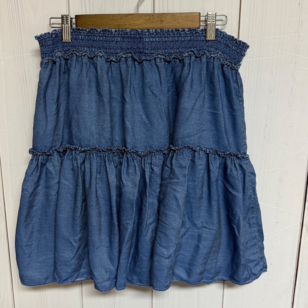 Kate Spade Broome Street 100% Tencel Tierred Skirt Blue Size Large EUC